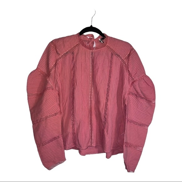 Topshop Tops - TOPSHOP Viscose Blend Long Sleeve Lace Inset Pleated Back Tie Blouse